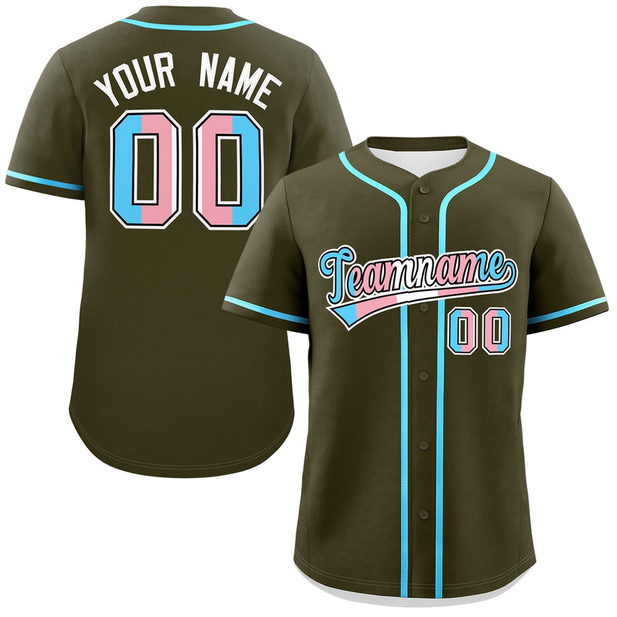 Custom Olive Powder Blue Transgender For Pride Month Classic Style Baseball Jersey | BuyFootballJersey