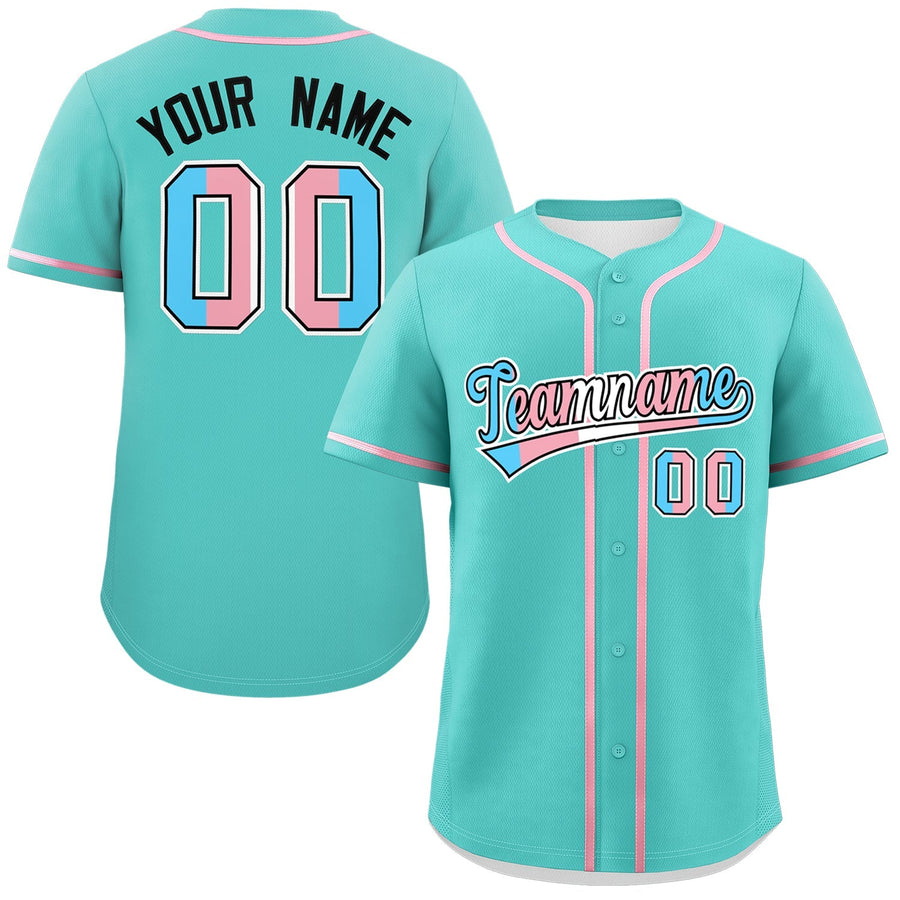 Custom Bright Green Powder Blue Transgender For Pride Month Classic Style Baseball Jersey | BuyFootballJersey