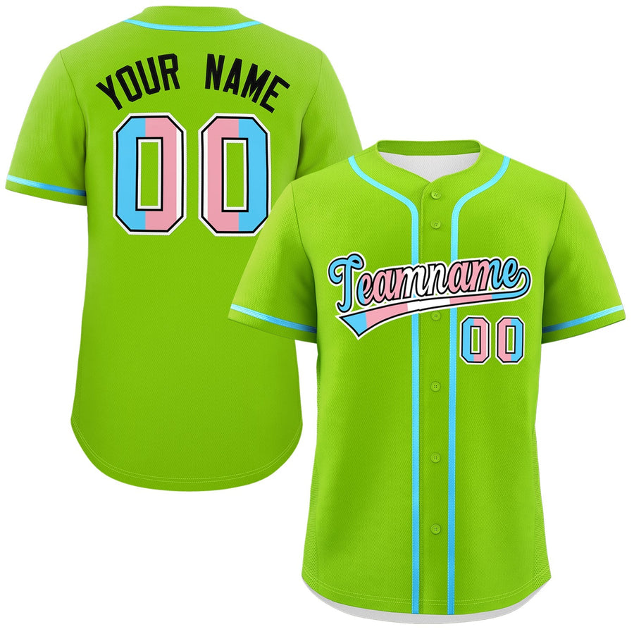 Custom Neon Green Powder Blue Transgender For Pride Month Classic Style Baseball Jersey | BuyFootballJersey