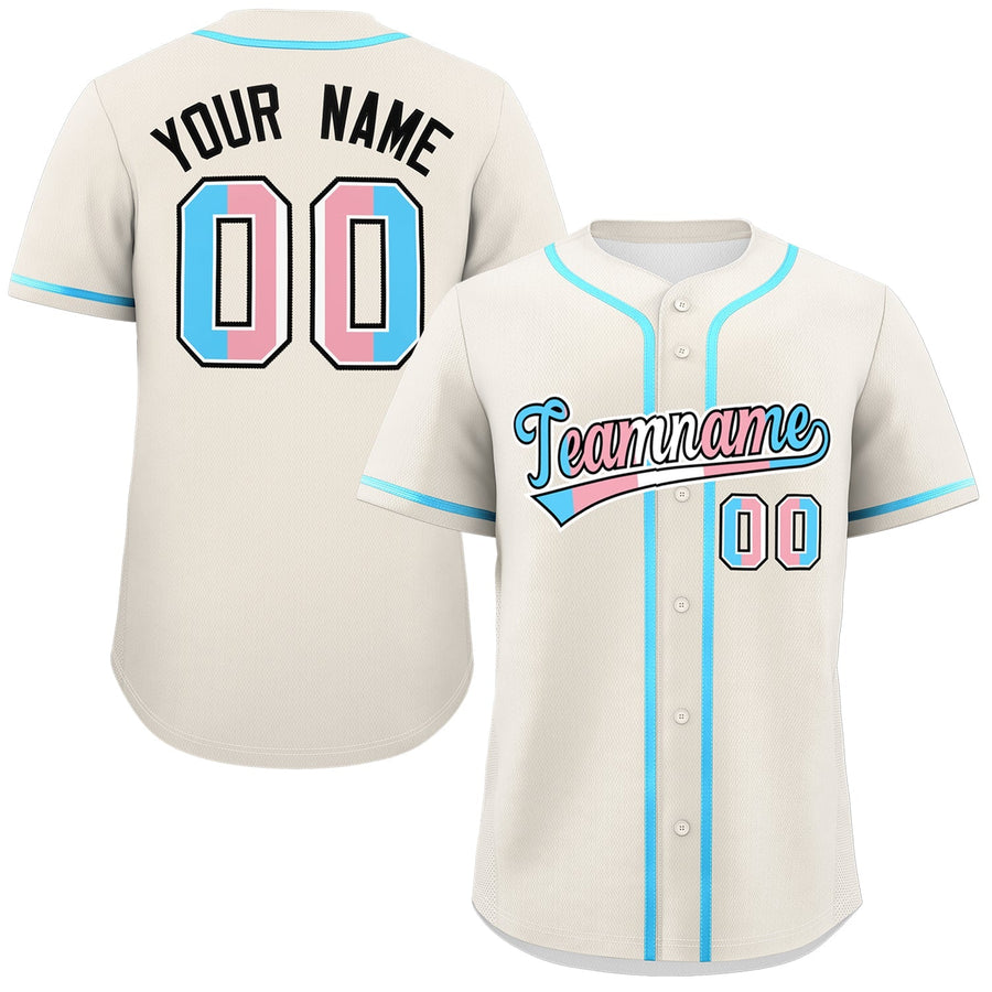 Custom Cream Powder Blue Transgender For Pride Month Classic Style Baseball Jersey | BuyFootballJersey