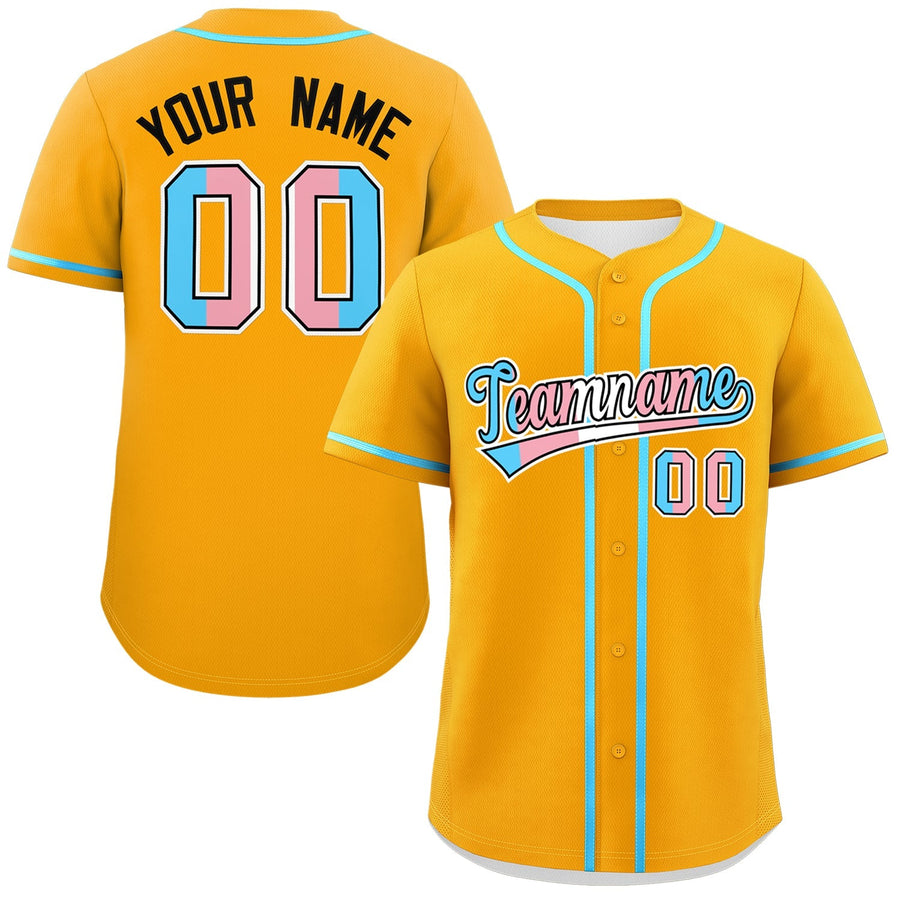 Custom Yellow Powder Blue Transgender For Pride Month Classic Style Baseball Jersey | BuyFootballJersey