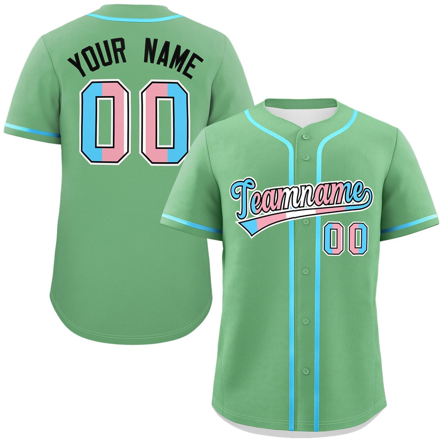 Custom Green Powder Blue White Transgender For Pride Month Classic Style Baseball Jersey | BuyFootballJersey
