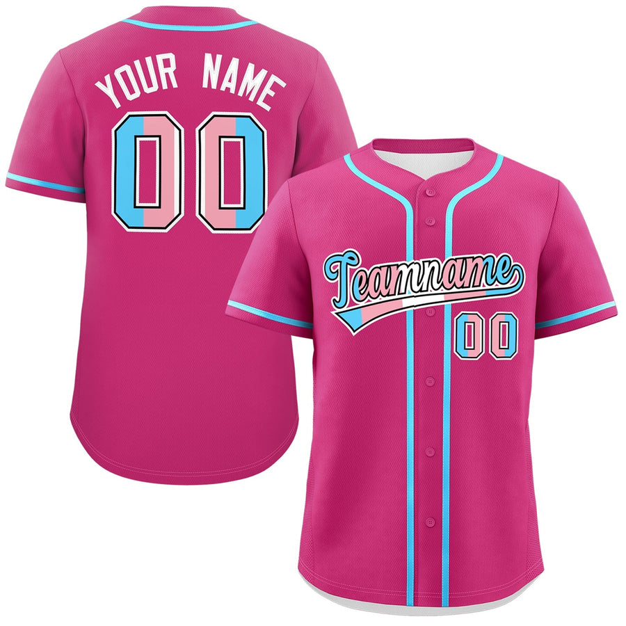 Custom Rose Red Powder Blue Transgender For Pride Month Classic Style Baseball Jersey | BuyFootballJersey