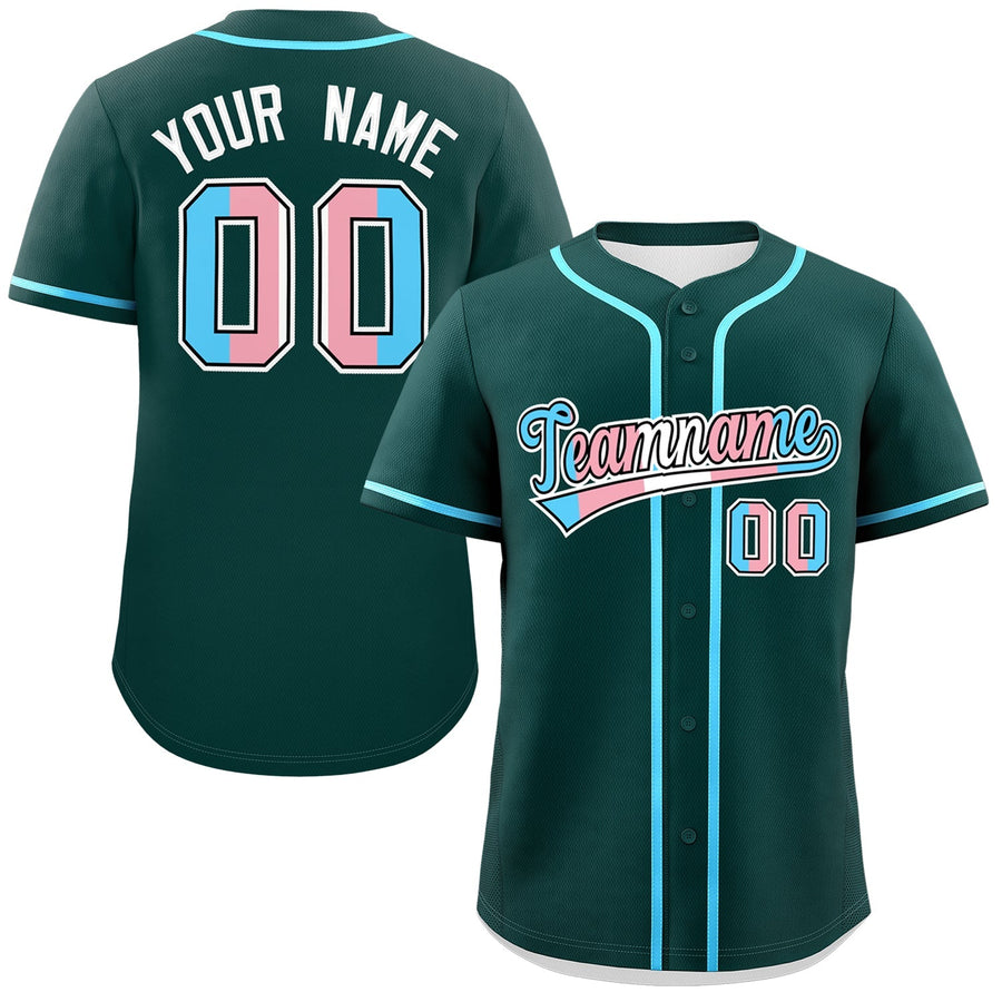 Custom Midnight Green Powder Blue Transgender For Pride Month Classic Style Baseball Jersey | BuyFootballJersey
