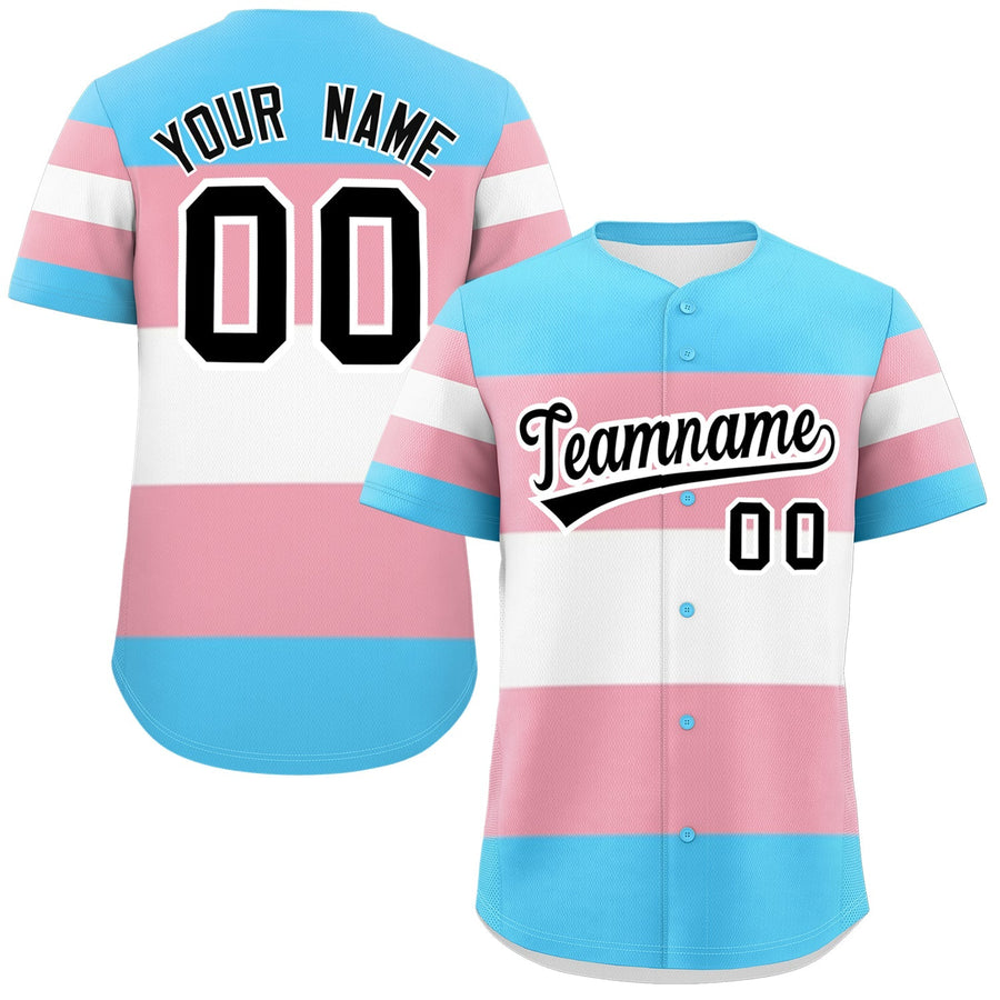 Custom Light Pink Transgender For Pride Month Color Block Baseball Jersey | BuyFootballJersey