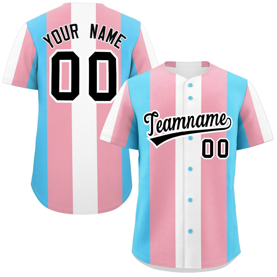 Custom White Light Pink Transgender For Pride Month Color Block Baseball Jersey | BuyFootballJersey