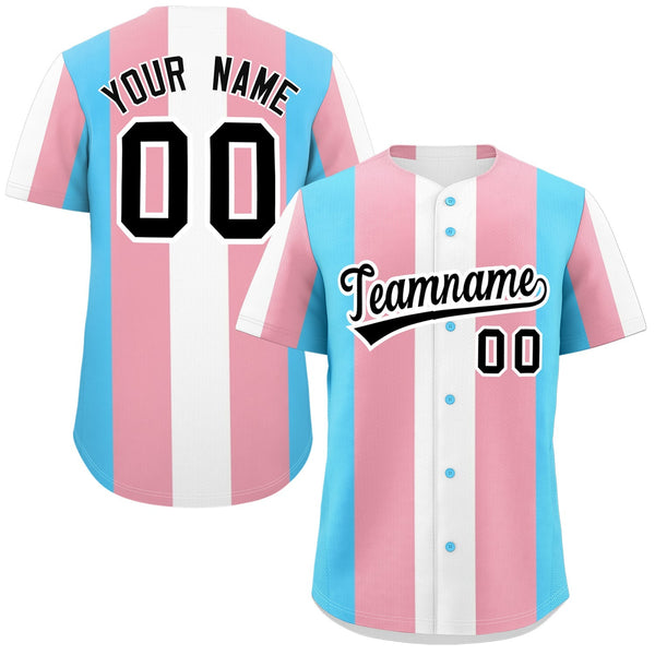 Custom White Light Pink Transgender For Pride Month Color Block Baseball Jersey | BuyFootballJersey