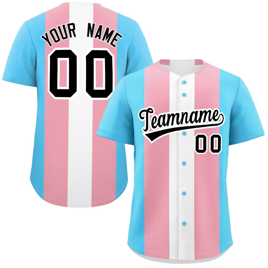 Custom Light Pink White Transgender For Pride Month Color Block Baseball Jersey | BuyFootballJersey