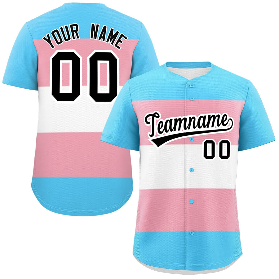 Custom Light Pink White Transgender For Pride Month Color Block Baseball Jersey | BuyFootballJersey
