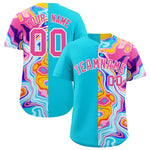 Custom Sky Blue Split Fashion Fluid Pattern Baseball Jersey | BuyFootballJersey