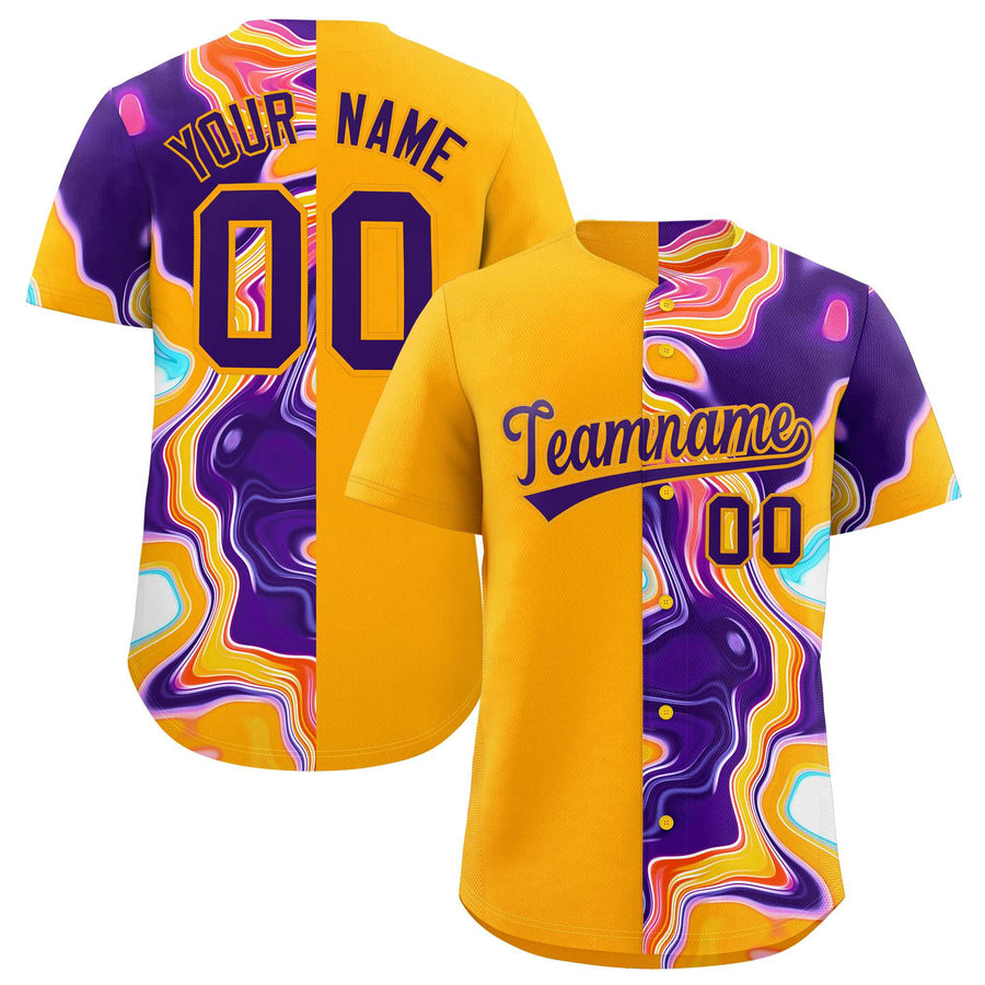 Custom Yellow Split Fashion Fluid Pattern Baseball Jersey | BuyFootballJersey