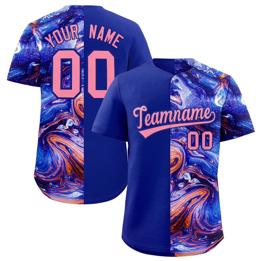Custom Royal Split Fashion Fluid Pattern Baseball Jersey | BuyFootballJersey