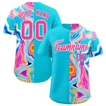 Custom Sky Blue Split Fashion Fluid Pattern Baseball Jersey | BuyFootballJersey