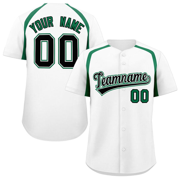 Custom White Kelly Green Personalized Color Block Baseball Jersey | BuyFootballJersey