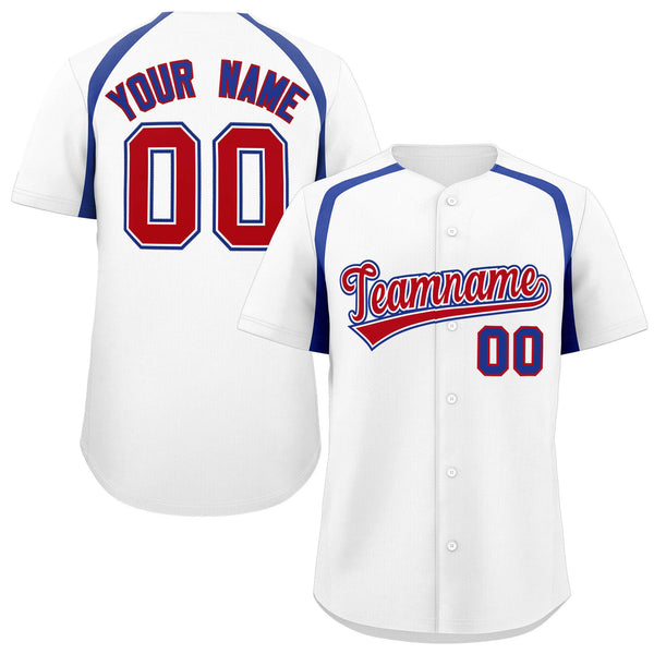 Custom White Royal Personalized Color Block Baseball Jersey | BuyFootballJersey