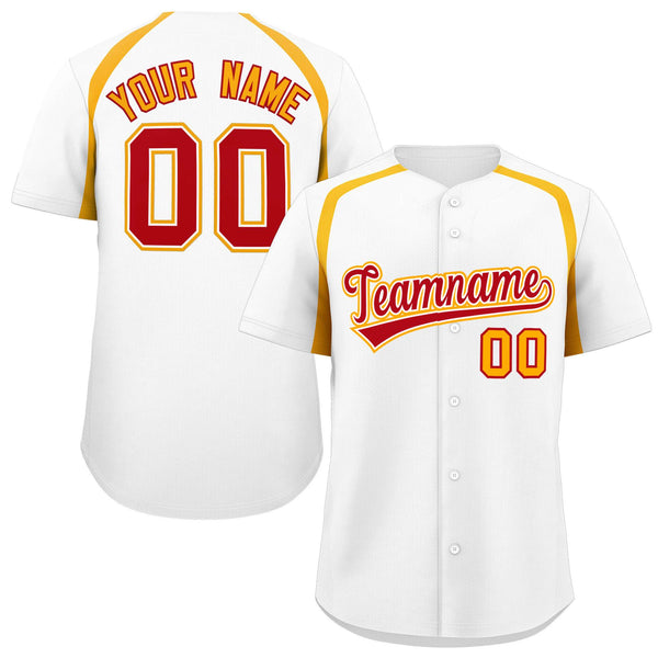 Custom White Yellow Personalized Color Block Baseball Jersey | BuyFootballJersey