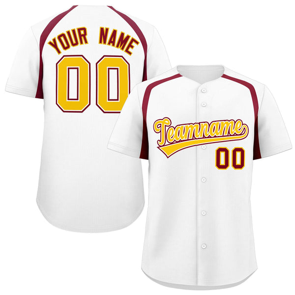 Custom White Crimson Personalized Color Block Baseball Jersey | BuyFootballJersey