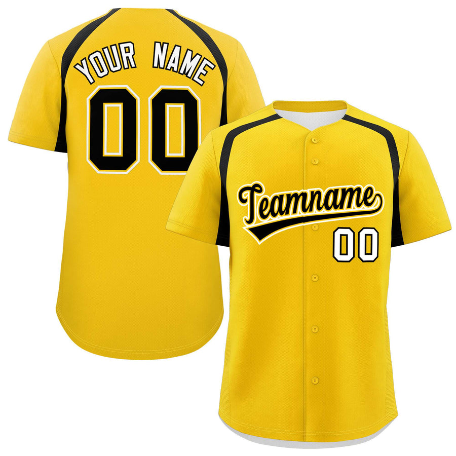 Custom Gold Black Personalized Color Block Baseball Jersey | BuyFootballJersey