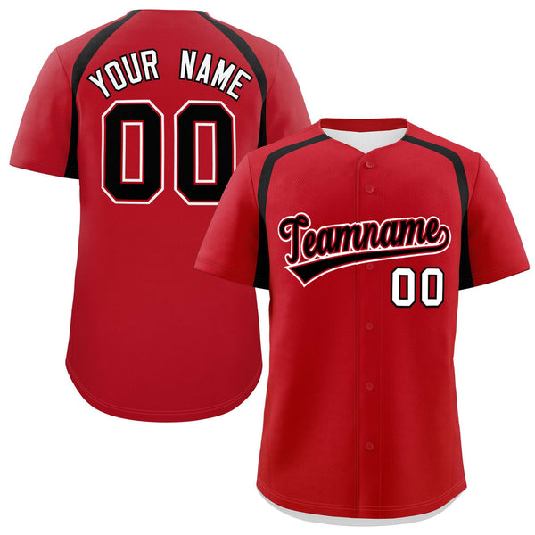 Custom Red Black Personalized Color Block Baseball Jersey | BuyFootballJersey