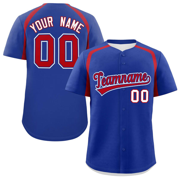 Custom Royal Red Personalized Color Block Baseball Jersey | BuyFootballJersey