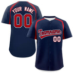 Custom Navy Red Personalized Color Block Baseball Jersey | BuyFootballJersey