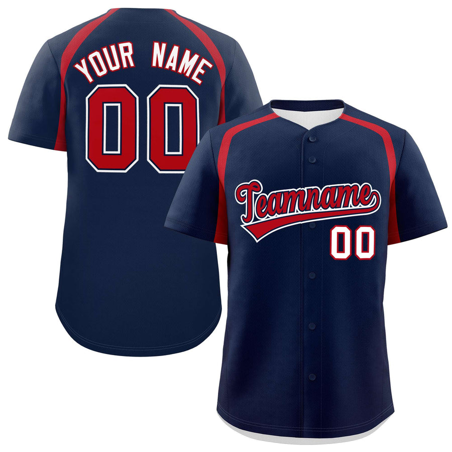 Custom Navy Red Personalized Color Block Baseball Jersey | BuyFootballJersey