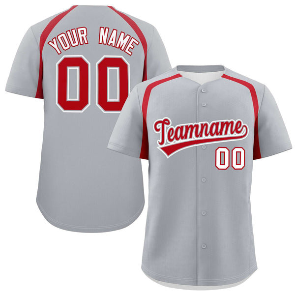 Custom Silver Red Personalized Color Block Baseball Jersey | BuyFootballJersey