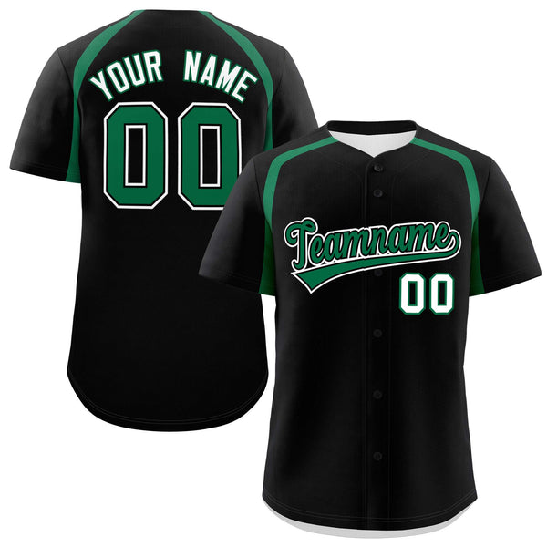 Custom Black Kelly Green Personalized Color Block Baseball Jersey | BuyFootballJersey