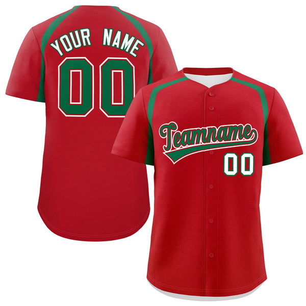 Custom Red Kelly Green Personalized Color Block Baseball Jersey | BuyFootballJersey