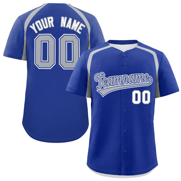 Custom Royal Silver Personalized Color Block Baseball Jersey | BuyFootballJersey