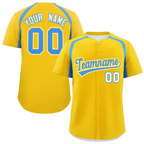 Custom Gold Powder Blue Personalized Color Block Baseball Jersey | BuyFootballJersey