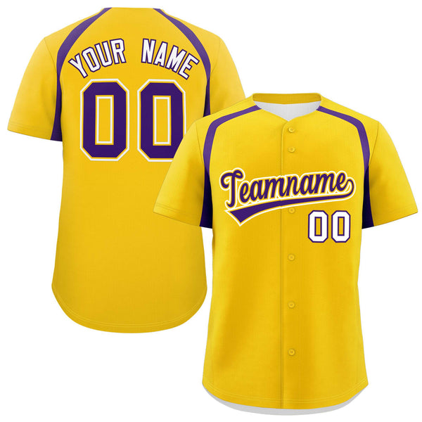 Custom Gold Purple Personalized Color Block Baseball Jersey | BuyFootballJersey