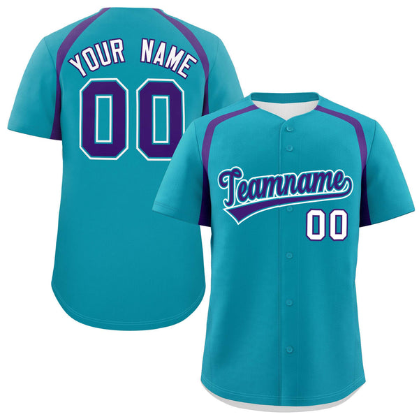 Custom Aqua Purple Personalized Color Block Baseball Jersey | BuyFootballJersey