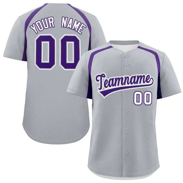 Custom Silver Purple Personalized Color Block Baseball Jersey | BuyFootballJersey