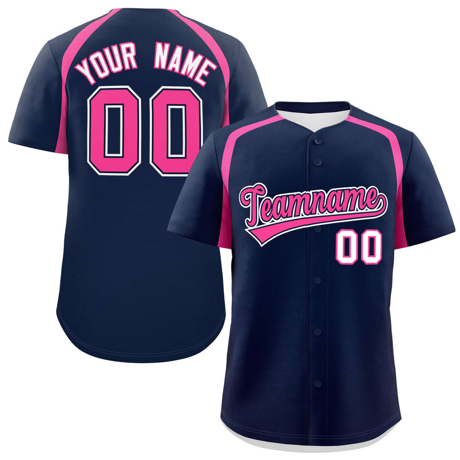 Custom Navy Pink Personalized Color Block Baseball Jersey | BuyFootballJersey