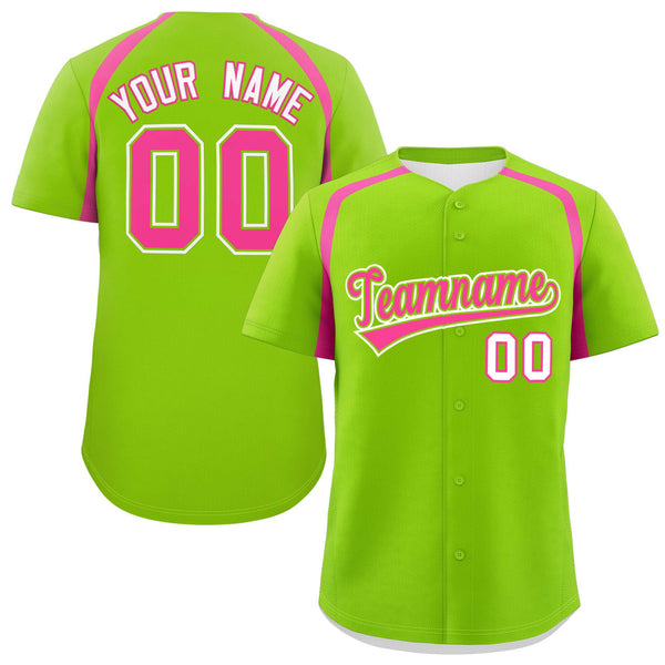 Custom Neon Green Pink Personalized Color Block Baseball Jersey | BuyFootballJersey