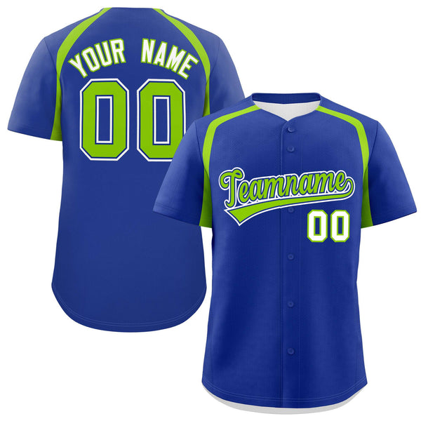Custom Royal Neon Green Personalized Color Block Baseball Jersey | BuyFootballJersey