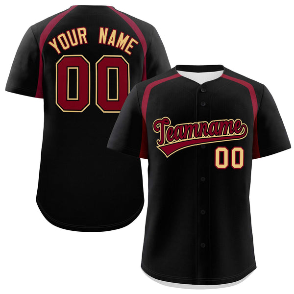 Custom Black Crimson Personalized Color Block Baseball Jersey | BuyFootballJersey