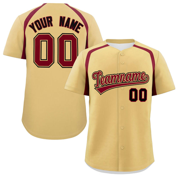 Custom Khaki Crimson Personalized Color Block Baseball Jersey | BuyFootballJersey