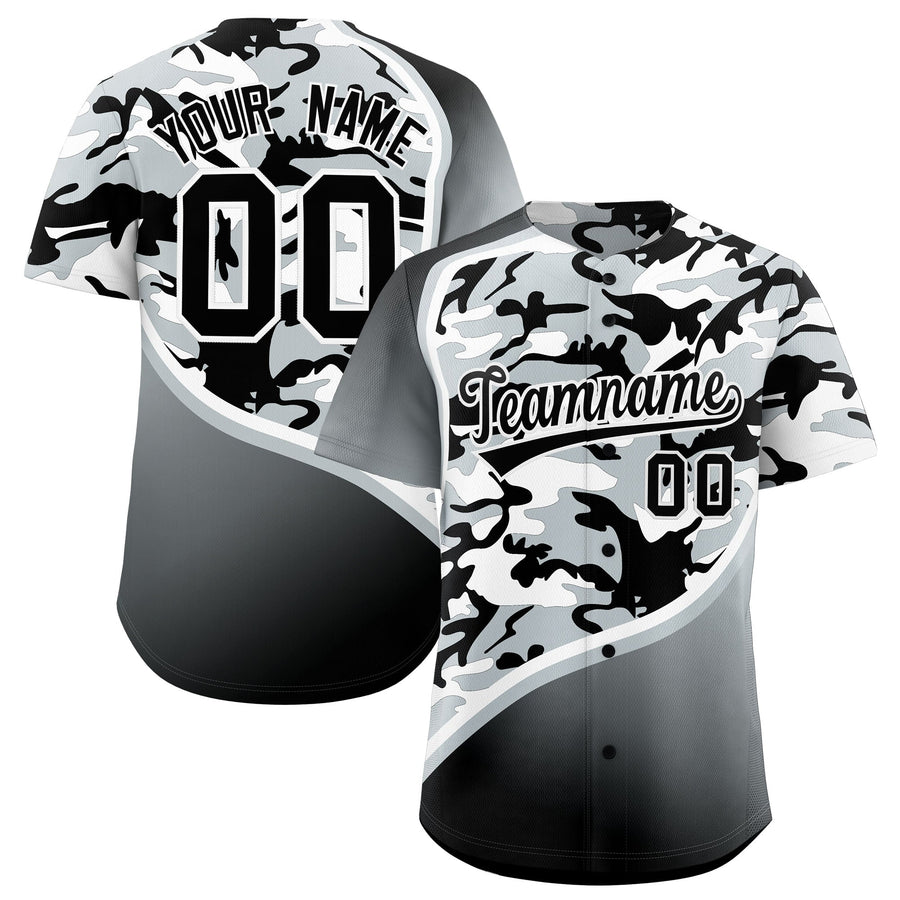 Custom Black Silver White Camo Gradient Fashion Baseball Jersey | BuyFootballJersey