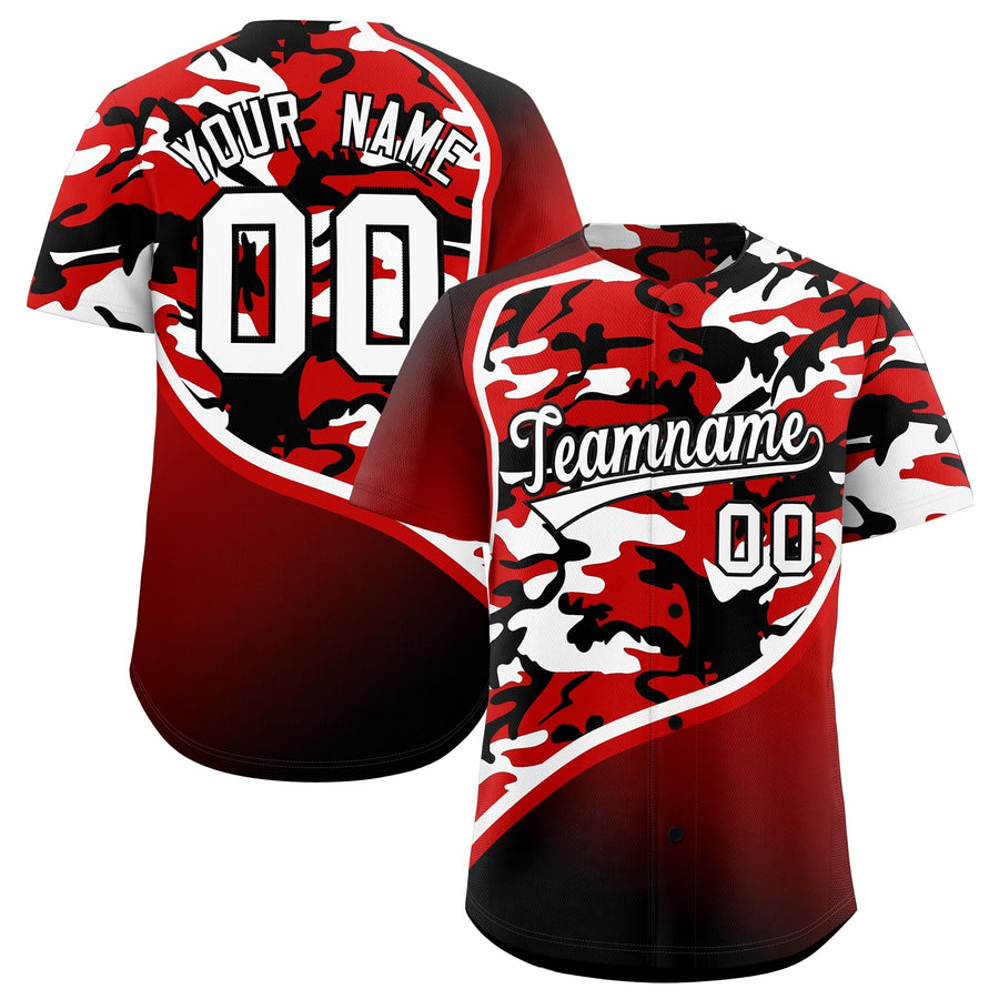 Custom Black White Red Camo Gradient Fashion Baseball Jersey | BuyFootballJersey