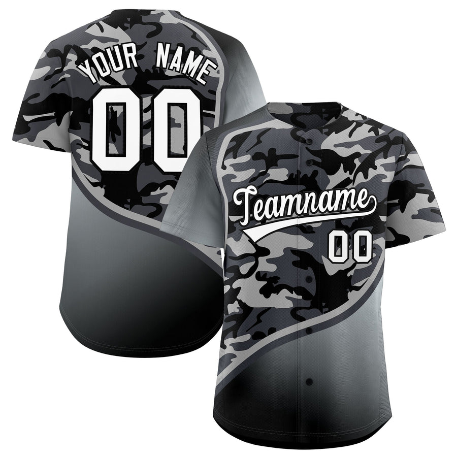 Custom Dark Gray Black Silver Camo Gradient Fashion Baseball Jersey | BuyFootballJersey