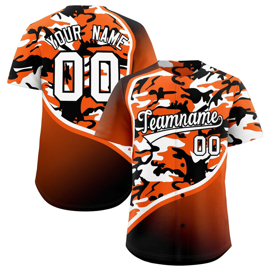 Custom Orange White Black Camo Gradient Fashion Baseball Jersey | BuyFootballJersey
