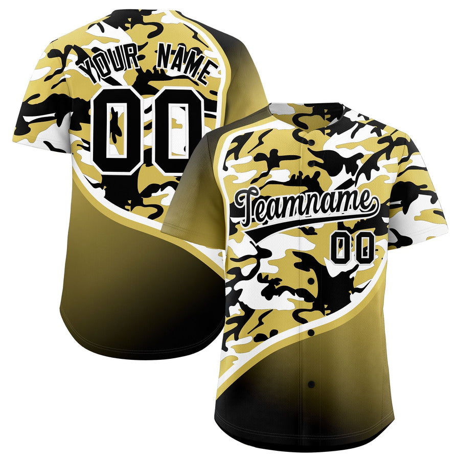 Custom Old Gold Black White Camo Gradient Fashion Baseball Jersey | BuyFootballJersey