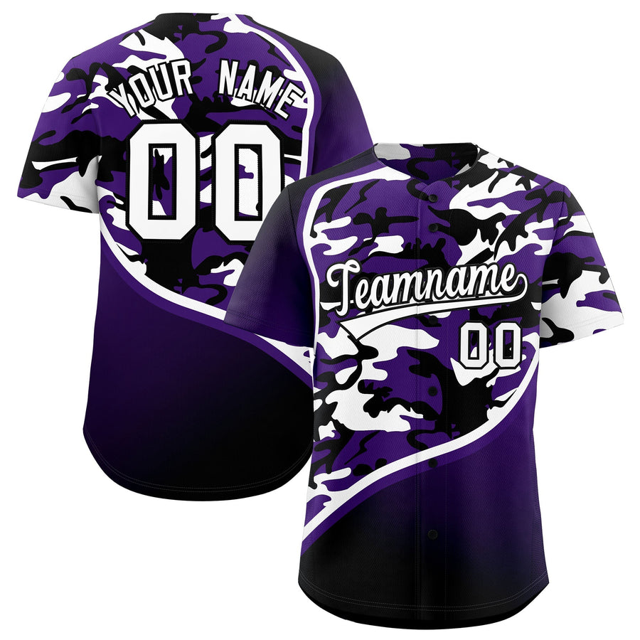 Custom Purple White Black Camo Gradient Fashion Baseball Jersey | BuyFootballJersey