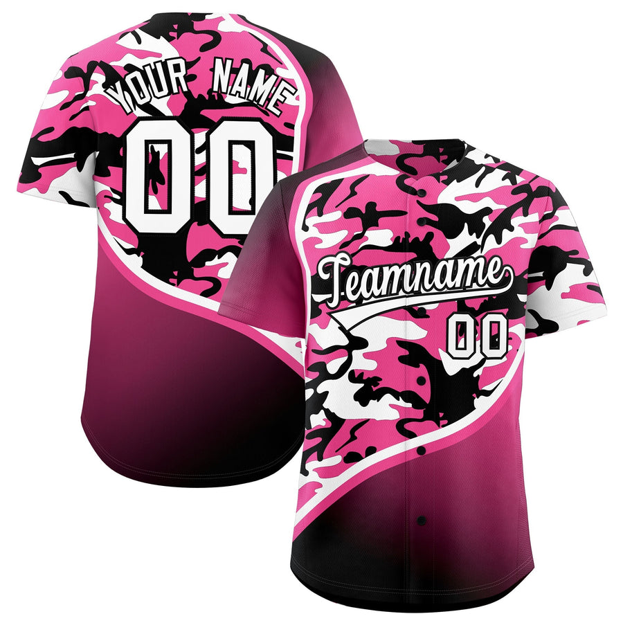Custom Pink Black White Camo Gradient Fashion Baseball Jersey | BuyFootballJersey