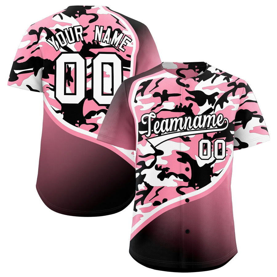 Custom Light Pink Black White Camo Gradient Fashion Baseball Jersey | BuyFootballJersey