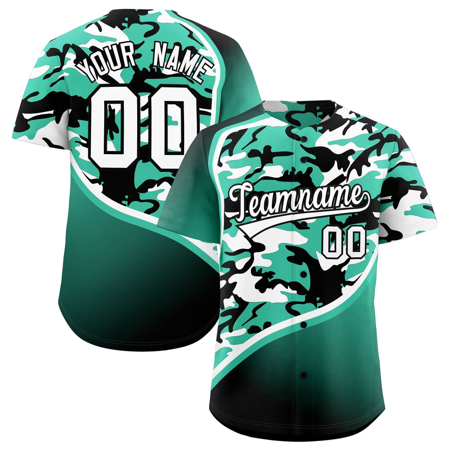 Custom Bright Green Black White Camo Gradient Fashion Baseball Jersey | BuyFootballJersey