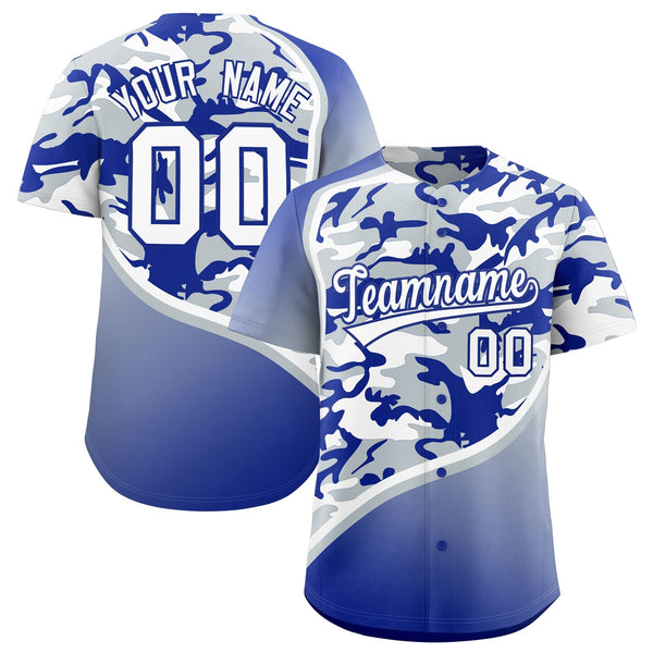 Custom Silver Royal Blue White Camo Gradient Fashion Baseball Jersey | BuyFootballJersey