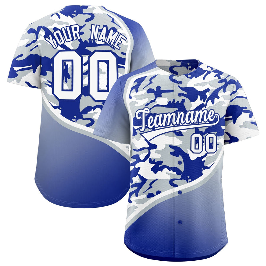 Custom Silver Royal Blue White Camo Gradient Fashion Baseball Jersey | BuyFootballJersey